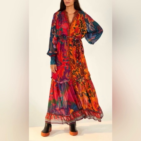 FARM Rio Dresses & Skirts - Farm Rio River Creatures Mixed Print Maxi Dress + Slip Size L
